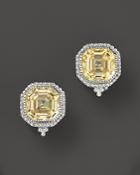 Judith Ripka Estate Ascher Stud Earrings With Canary Crystal