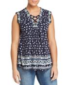 Lucky Brand Plus Mixed Media Lace-up Top