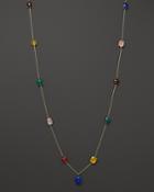 Multicolor Agate Station Necklace In 14k Yellow Gold, 36