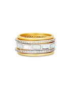 Freida Rothman Iridescent Pave & Mother Of Pearl Stack Rings In Two Tone Sterling Silver, Set Of 5