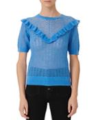 Maje Mohair Openwork Knit Sweater With Ruffles