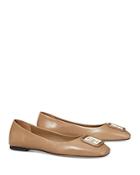 Tory Burch Women's Georgia Square Toe Double T Brown Ballet Flats