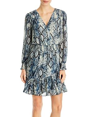 Vince Camuto Snake Print Smocked Ruffle Dress