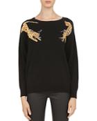 Gerard Darel Chance Tiger Embroidered Wool & Cashmere Sweater