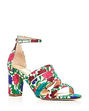 Jerome C. Rousseau Abelline Floral Embroidered Block Heel Sandals