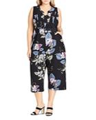 City Chic Plus Blossom-print Sleeveless Cropped Jumpsuit