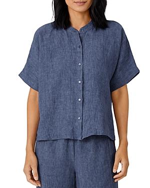 Eileen Fisher Organic Linen Mandarin Collar Button Front Shirt