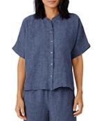 Eileen Fisher Organic Linen Mandarin Collar Button Front Shirt