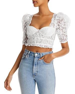 For Love & Lemons Lorena Lace Puff Sleeve Crop Top