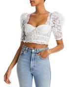 For Love & Lemons Lorena Lace Puff Sleeve Crop Top