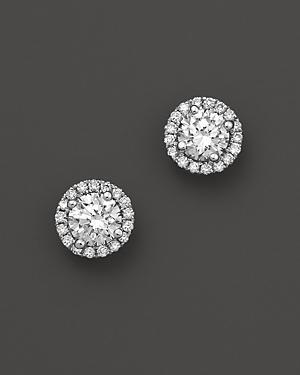 Halo Diamond Stud Earrings In 14k White Gold, 1.0 Ct. T.w.