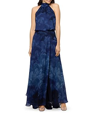 Aqua Chiffon Print Halter Gown - 100% Exclusive