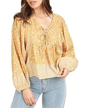 Daniel Rainn Printed Lace-up Peasant Top