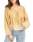 Daniel Rainn Printed Lace-up Peasant Top