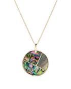 Argento Vivo Abalone Mosaic Circle Pendant Necklace In 18k Gold-plated Sterling Silver, 19