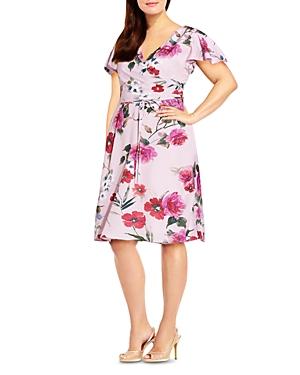 Adrianna Papell Plus Floral Print Faux Wrap Dress