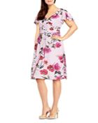 Adrianna Papell Plus Floral Print Faux Wrap Dress