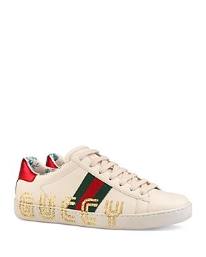 Gucci Women's Ace Leather Guccy Print Sneakers