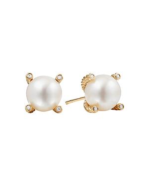 David Yurman Pearl Earrings With Diamonds And 18k Gold