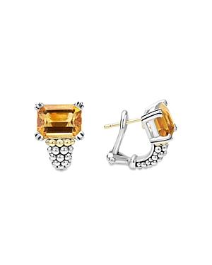 Lagos 18k Yellow Gold & Sterling Silver Glacier Citrine Caviar Beaded Half Hoop Earrings