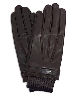 Ted Baker Ribbed Knit Cuff Leather Gloves