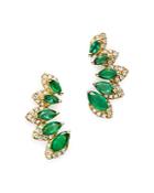 Bloomingdale's Emerald & Diamond Climber Earrings In 14k Yellow Gold - 100% Exclusive
