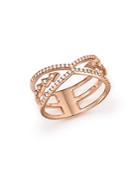 Diamond Micro Pave X Band In 14k Rose Gold, .25 Ct. T.w.