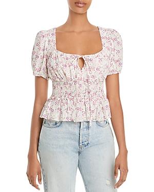 Wayf Floral Print Smocked Top