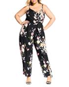City Chic Plus Tuscan Rose Sleeveless Tie-front Jumpsuit