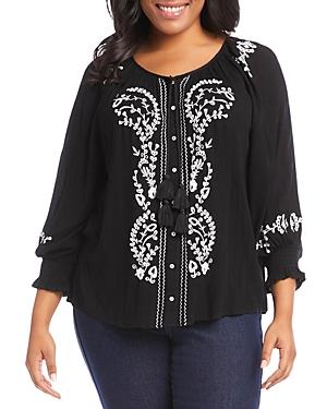 Karen Kane Plus Embroidered Peasant Blouse