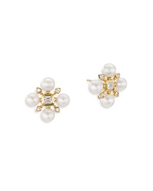 David Yurman 18k Yellow Gold Renaissance Diamond And Pearl Stud Earrings