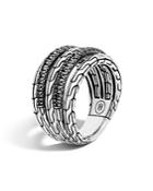 John Hardy Classic Chain Silver Lava Five Row Ring With Black Sapphire & Black Spinel
