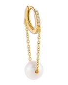 Adinas Jewels Single Pearl Chain Huggie Hoop Earring