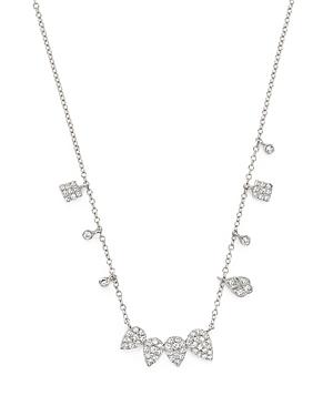 Meira T 14k White Gold Teardrop Charm Necklace With Pave Diamonds, 16