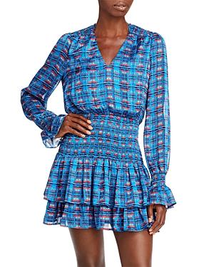 Aqua X Pendleton Smocked Waist V Neck Mini Dress - 100% Exclusive