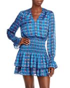 Aqua X Pendleton Smocked Waist V Neck Mini Dress - 100% Exclusive