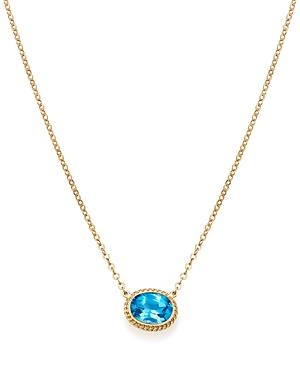 Blue Topaz Bezel Pendant Necklace In 14k Yellow Gold, 18