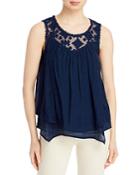Single Thread Lace Yoke Sleeveless Blouse