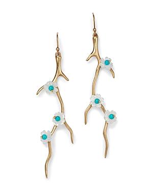 Annette Ferdinandsen Design 14k Yellow Gold Mother Of Pearl & Turquoise Blossom Branch Drop Earrings