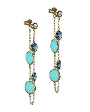 Bloomingdale's Turquoise, Blue Topaz & Diamond Linear Chain Drop Earrings In 14k Yellow Gold - 100% Exclusive
