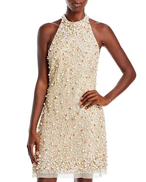 Aidan By Aidan Mattox Beaded Halter Swing Dress