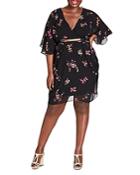 City Chic Plus Akari Belted Floral-print Dress