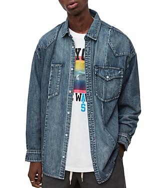 Allsaints Late Cotton Denim Oversized Fit Button Down Shirt