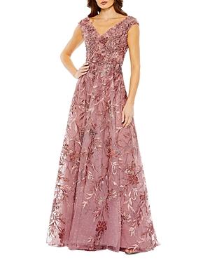 Mac Duggal Embroidered Tulle V Neck Gown