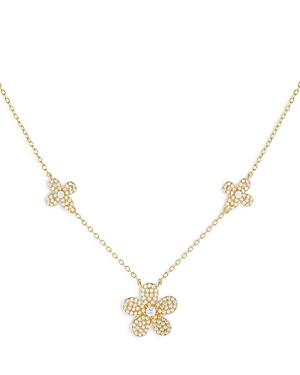 Adinas Jewels Pave Triple Flower Necklace, 17