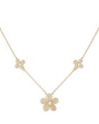 Adinas Jewels Pave Triple Flower Necklace, 17