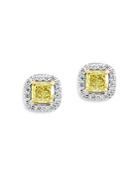 Bloomingdale's Cushion Cut White & Yellow Diamond Stud Earrings In 14k White Gold - 100% Exclusive