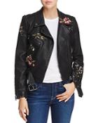 Aqua Embroidered Faux Leather Moto Jacket - 100% Exclusive