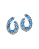 Hueb 18k White Gold Mirage Blue Topaz & Diamond Front To Back Earrings