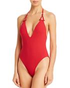 Red Carter Plunging Halter One Piece Swimsuit